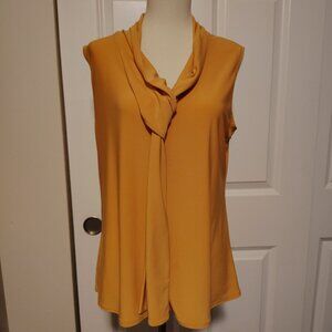 Y2K Tank Blouse Top w Tie Bow Collar Mustard Yellow Office Minimalist Size XL